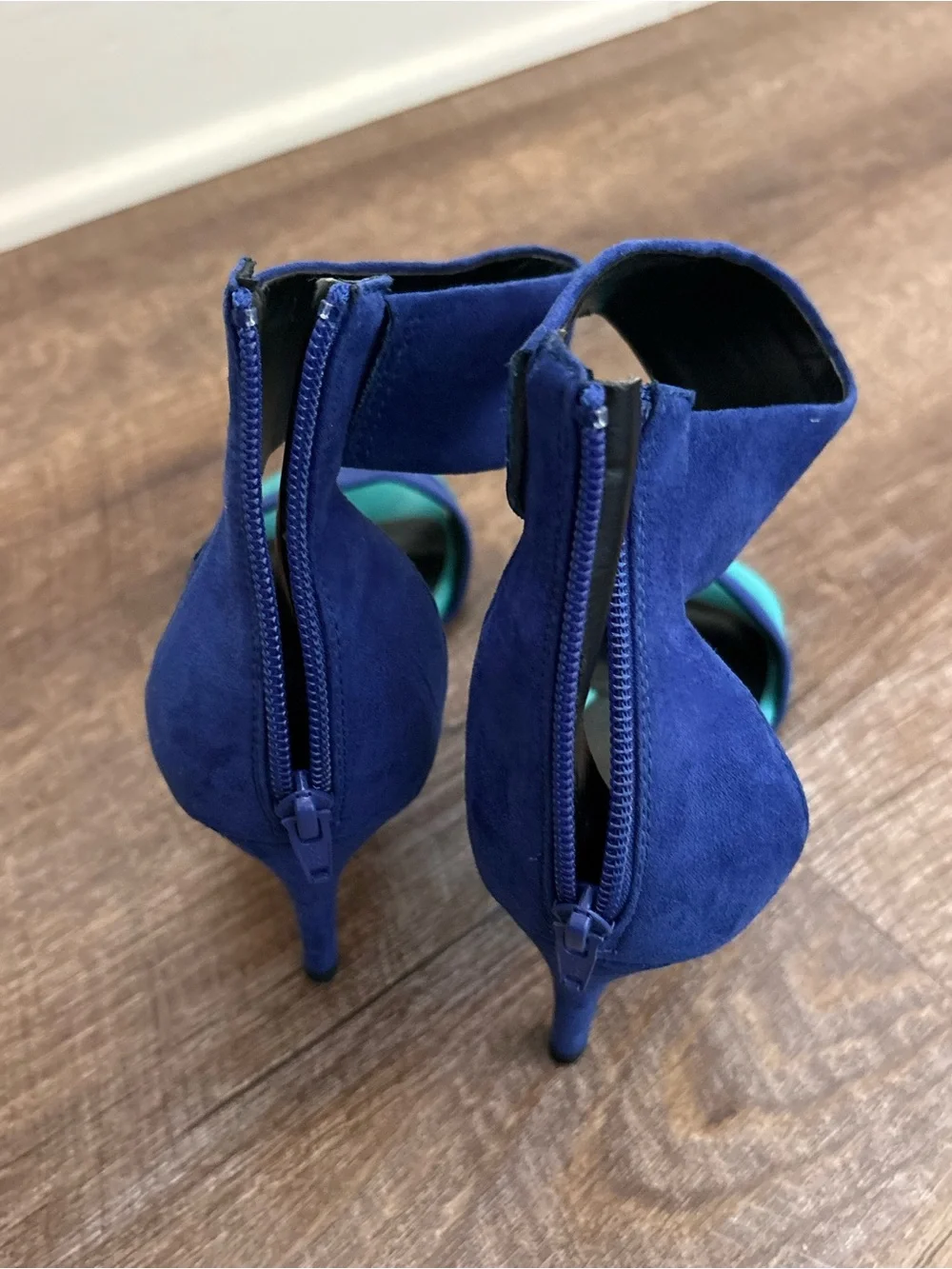 ALDO Two-Tone Blue and Teal Suede Ankle Strap Heels